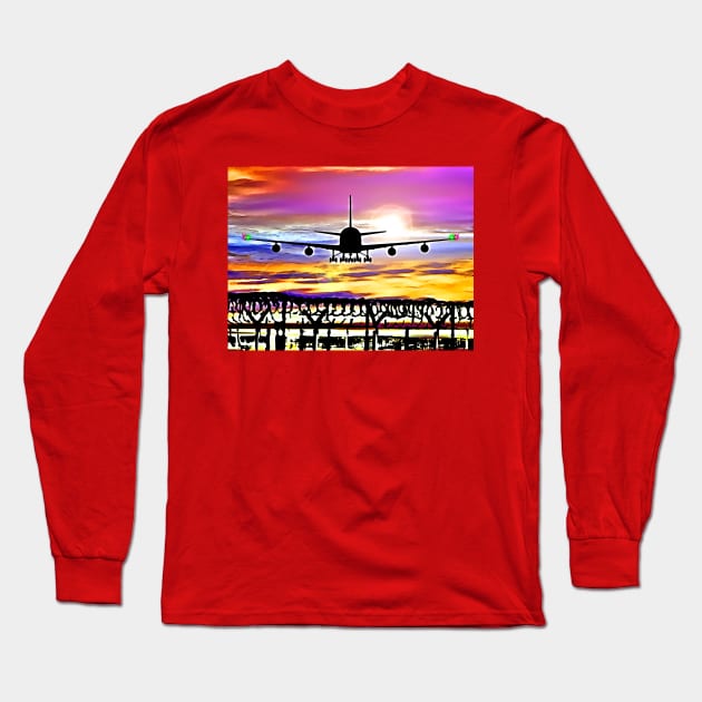 Airplane Landing at London Heathrow Long Sleeve T-Shirt by danieljanda